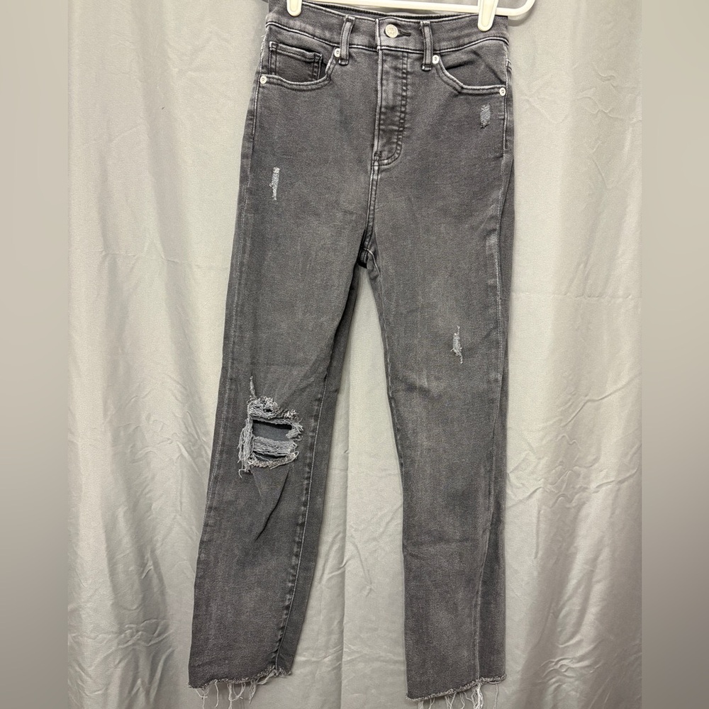 Express Super High Rise Slim Distressed Black Jeans